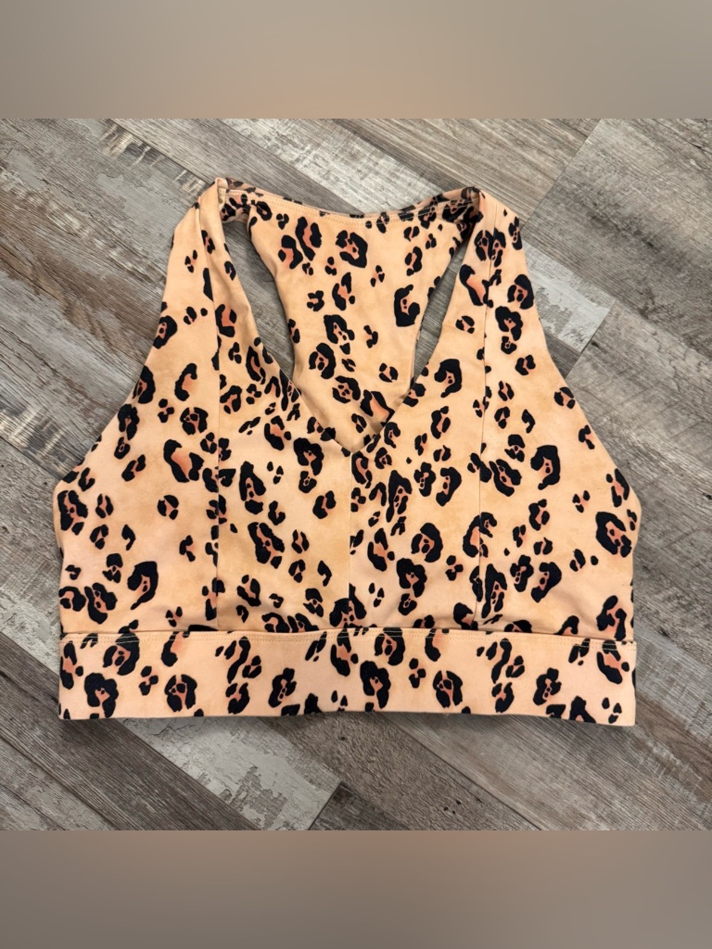 Fabletics Leopard Sports Bra Medium Strappy Back Athletic Workout Top